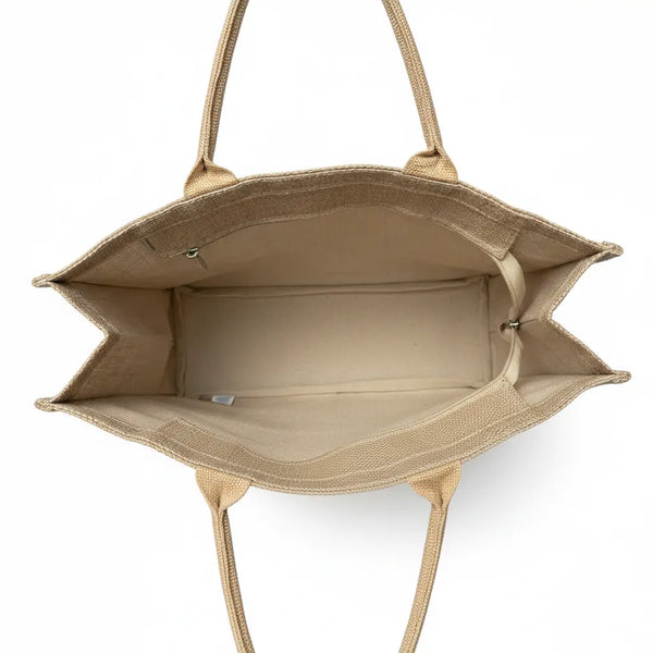 La Nascente - Borsa Shopper in Juta Beige con Nappine Boho e Pochette