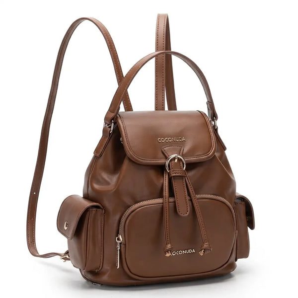 COCONUDA - zaino donna pelle cuoio spalla casual passeggio zainetto vintage tasche piccolo