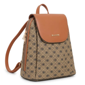 Valentini Gino - Zainetto zaino donna fantasia logata logo vintage simil pelle rigida multitasche passeggio