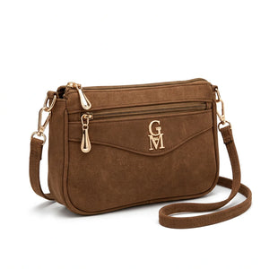 La Gaia - Borsa borsetta donna a tracolla firmata gyoiamea nuova 4 tasche zip effetto scamosciato camoscio simil pelle