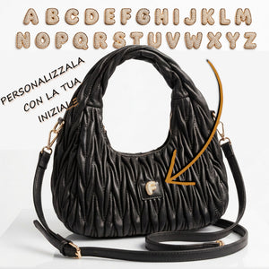 Borsa a bauletto PERSONALIZZATA con lettera in ottone tracolla casual simil pelle trapuntata arricciata bauletto mezzaluna