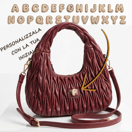 Borsa a bauletto PERSONALIZZATA con lettera in ottone tracolla casual simil pelle trapuntata arricciata bauletto mezzaluna