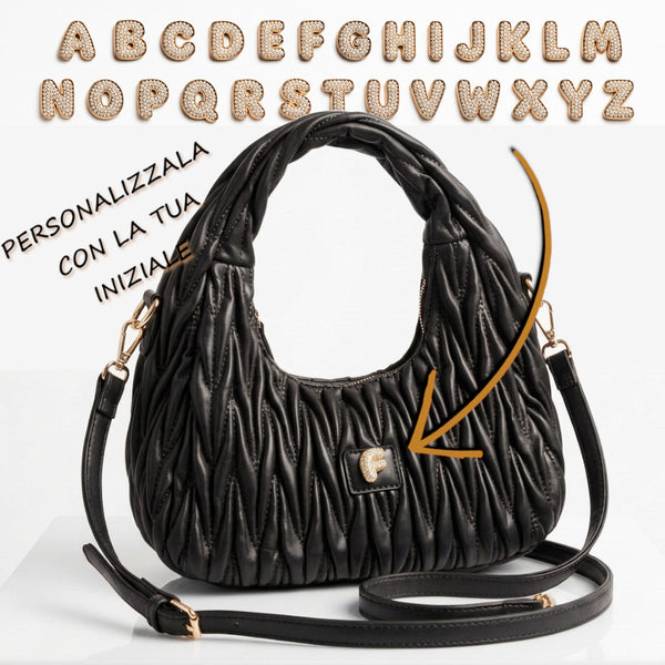 Borsa a bauletto PERSONALIZZATA con lettera in ottone tracolla casual simil pelle trapuntata arricciata bauletto mezzaluna