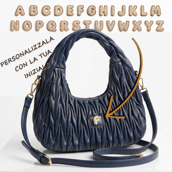 Borsa a bauletto PERSONALIZZATA con lettera in ottone tracolla casual simil pelle trapuntata arricciata bauletto mezzaluna