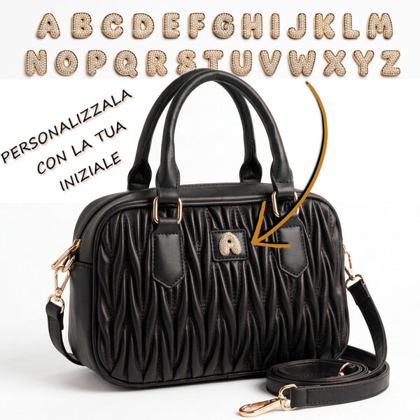 Borsa a bauletto PERSONALIZZATA con lettera in ottone tracolla casual simil pelle trapuntata arricciata bauletto baguette