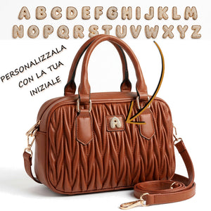 Borsa a bauletto PERSONALIZZATA con lettera in ottone tracolla casual simil pelle trapuntata arricciata bauletto baguette