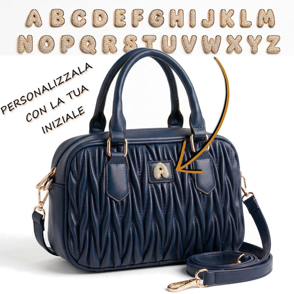 Borsa a bauletto PERSONALIZZATA con lettera in ottone tracolla casual simil pelle trapuntata arricciata bauletto baguette