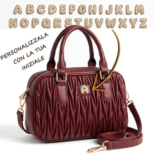 Borsa a bauletto PERSONALIZZATA con lettera in ottone tracolla casual simil pelle trapuntata arricciata bauletto baguette
