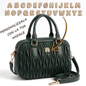 Borsa a bauletto PERSONALIZZATA con lettera in ottone tracolla casual simil pelle trapuntata arricciata bauletto baguette