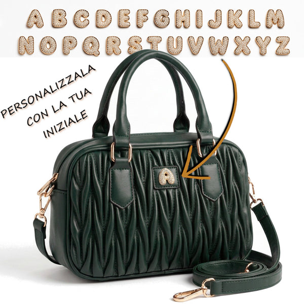 Borsa a bauletto PERSONALIZZATA con lettera in ottone tracolla casual simil pelle trapuntata arricciata bauletto baguette
