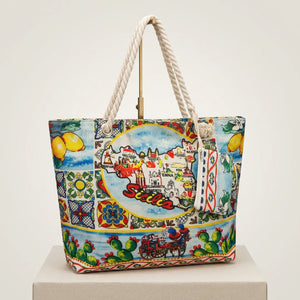 La Sicilia Bedda -  Borsa mare fantasia logo regione donna manici in corda