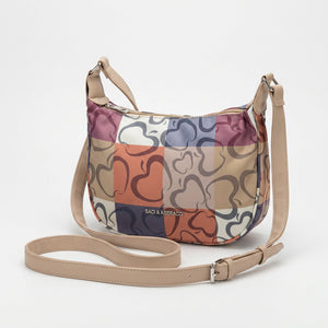 Borsa firmata Baci&Abbracci tracolla mezzaluna multitasche fantasia logo impermeabile zip