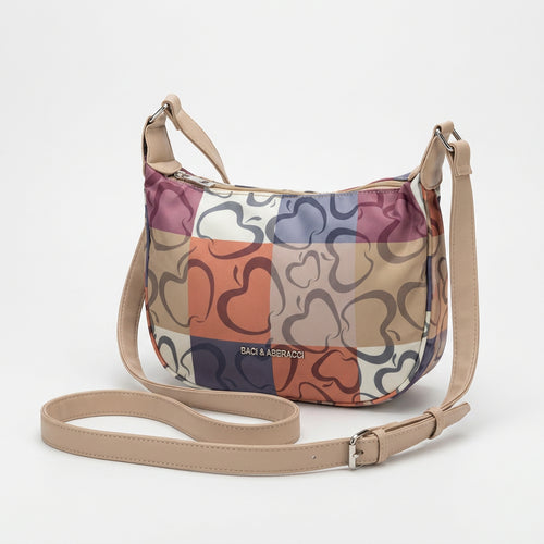 Borsa firmata Baci&Abbracci tracolla mezzaluna multitasche fantasia logo impermeabile zip