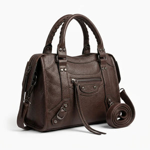 Borsa borsetta a bauletto biker zip borchie ciondolo donna sportiva rigida