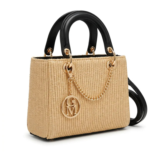 Iconica - Borsa bauletto spalla paglia effetto raffia sintetica tracolla simil pelle