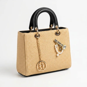 Iconica - Borsa bauletto spalla paglia effetto raffia sintetica tracolla simil pelle