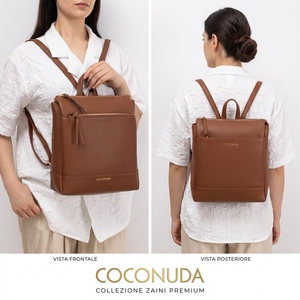 COCONUDA - zaino eco pelle venata donna cuoio casual vintage multi tasche capiente cartella
