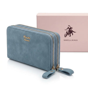 Mariella Burani  - portafoglio 2 zip cerniere firmato donna con scatola porta carte donna novità simil camoscio scamosciata pelle idea regalo