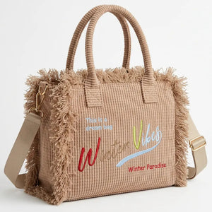 La Minerva velluto  - Borsa bauletto morbido tessuto effetto velluto trapuntato scritta WINTER VIBES