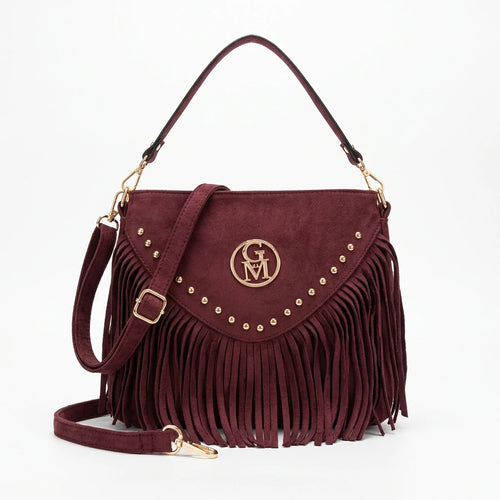 Corrida - Borsa piccola borsetta frange piccola unica tinta simil pelle camoscio scamosciata frange