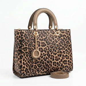 Tigrotta - Borsa grande e borsa piccola bauletto borsetta rigida simil pelle fantasia animalier leopardata rigida