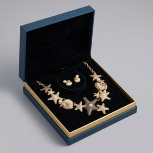 Le Stelle d'oro - set Parure Collana e orecchini abbinati in ottone Mare colore Oro con Ciondoli Stelle Marine, Conchiglie e Perle