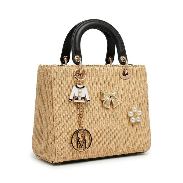 Iconica - Borsa bauletto spalla paglia effetto raffia sintetica tracolla simil pelle