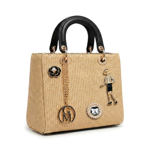 Iconica - Borsa bauletto spalla paglia effetto raffia sintetica tracolla simil pelle