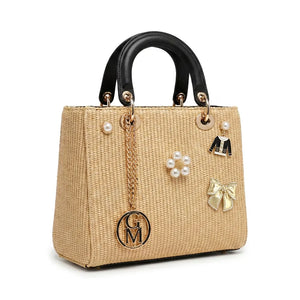 Iconica - Borsa bauletto spalla paglia effetto raffia sintetica tracolla simil pelle