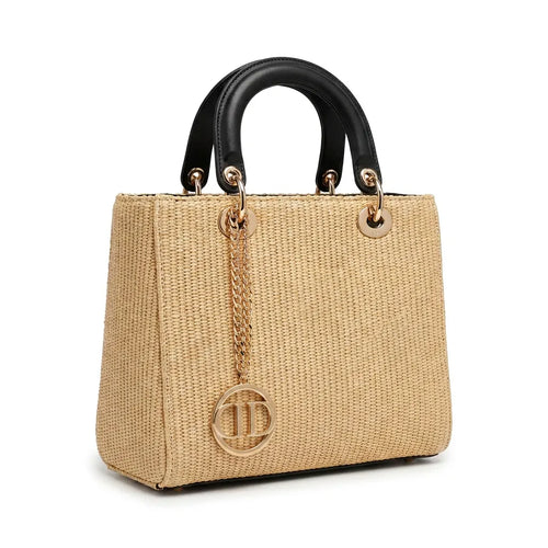 Iconica - Borsa bauletto spalla paglia effetto raffia sintetica tracolla simil pelle