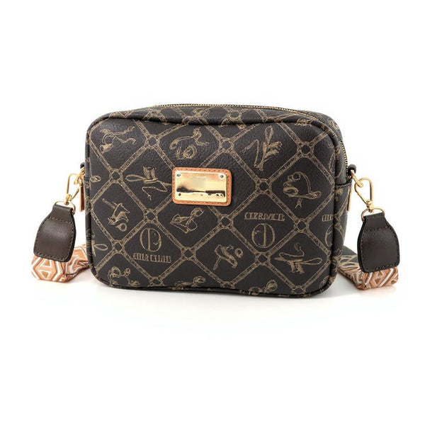 Borsa piccola borsetta firmata Giulia Piarelli eco pelle logo tasche con zip fantasia logo