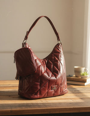 Borsa + OMAGGIO portamonete hobo biker firmato YYCOVERI donna spalla a tracolla simil pelle trapuntata effetto lucido