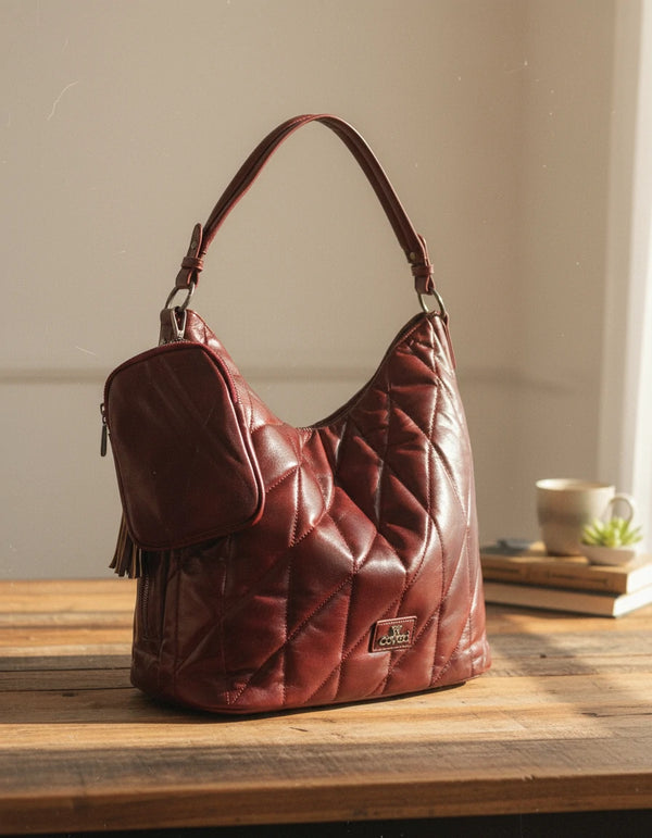 Borsa + OMAGGIO portamonete hobo biker firmato YYCOVERI donna spalla a tracolla simil pelle trapuntata effetto lucido