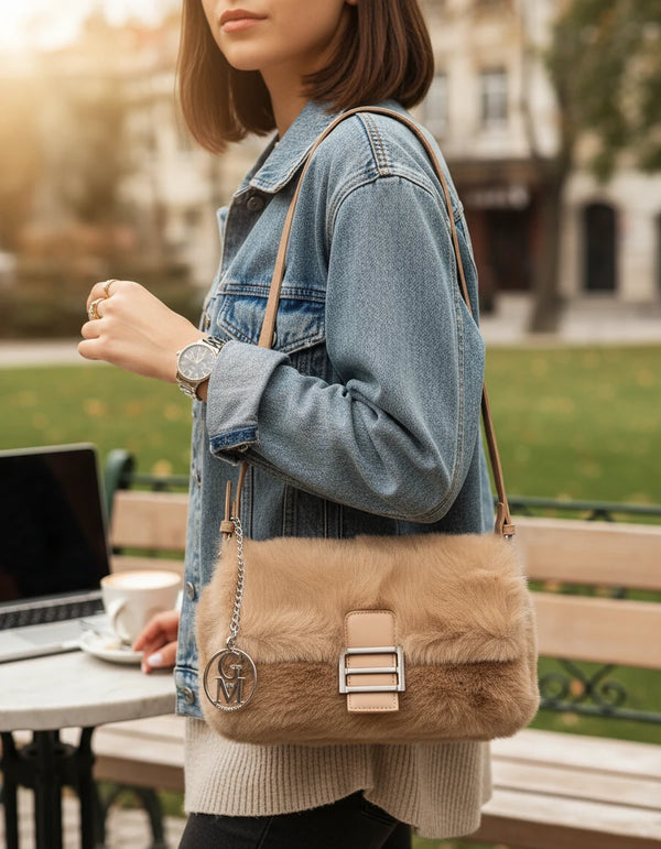 La Pola- Borsa firmata Gyoiamea in eco pelliccia morbida teddy pelo borsetta tracolla