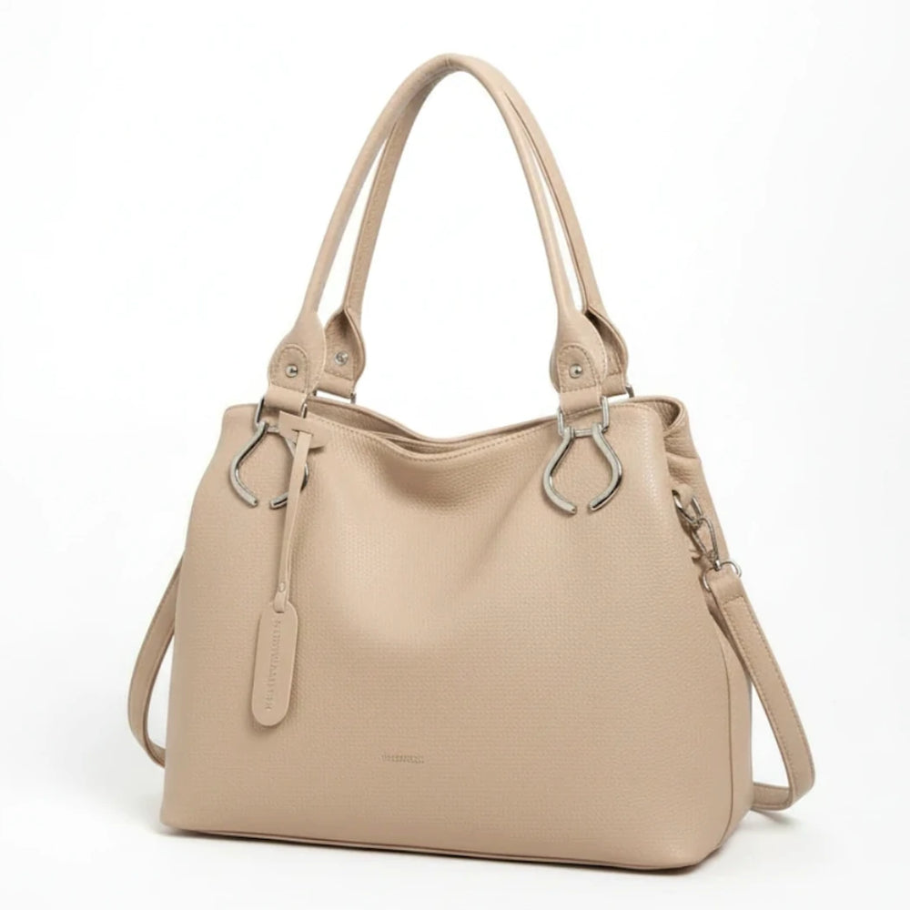 Borsa shopping firmata Valentini a spalla bauletto tracolla casual simil pelle venata multi tasche