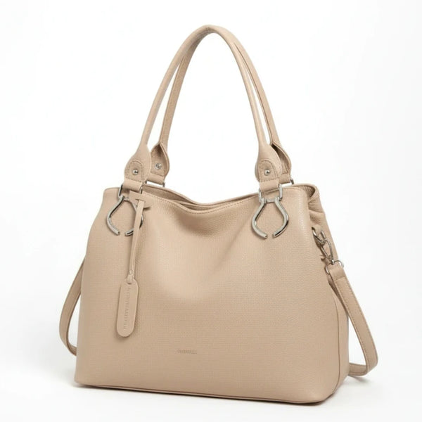 Borsa shopping firmata Valentini a spalla bauletto tracolla casual simil pelle venata multi tasche