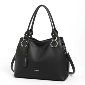 Borsa shopping firmata Valentini a spalla bauletto tracolla casual simil pelle venata multi tasche