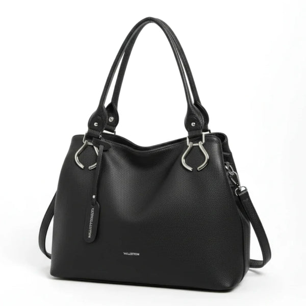 Borsa shopping firmata Valentini a spalla bauletto tracolla casual simil pelle venata multi tasche