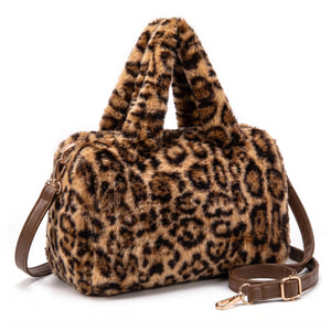 Bauletto leopardato in pelliccia sintetica NG-1112-1, colore cammello, vista su sfondo bianco