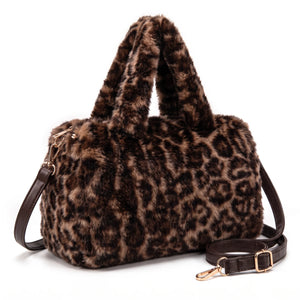 Bauletto leopardato in pelliccia sintetica NG-1112-1, colore testa di moro, vista su sfondo bianco