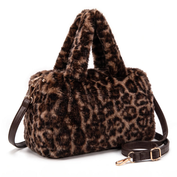 Bauletto leopardato in pelliccia sintetica NG-1112-1, colore testa di moro, vista su sfondo bianco