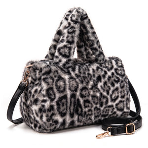 Bauletto leopardato in pelliccia sintetica NG-1112-1, colore nero, vista su sfondo bianco