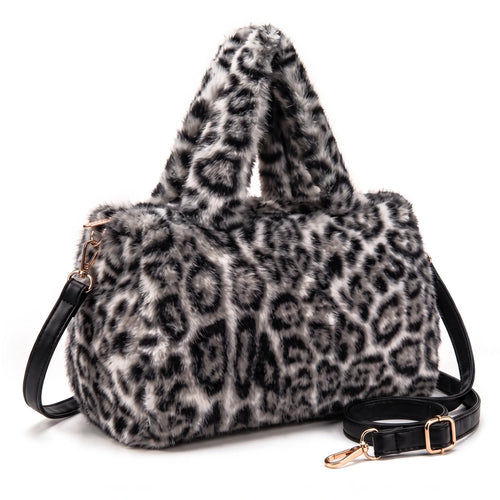 Bauletto leopardato in pelliccia sintetica NG-1112-1, colore nero, vista su sfondo bianco