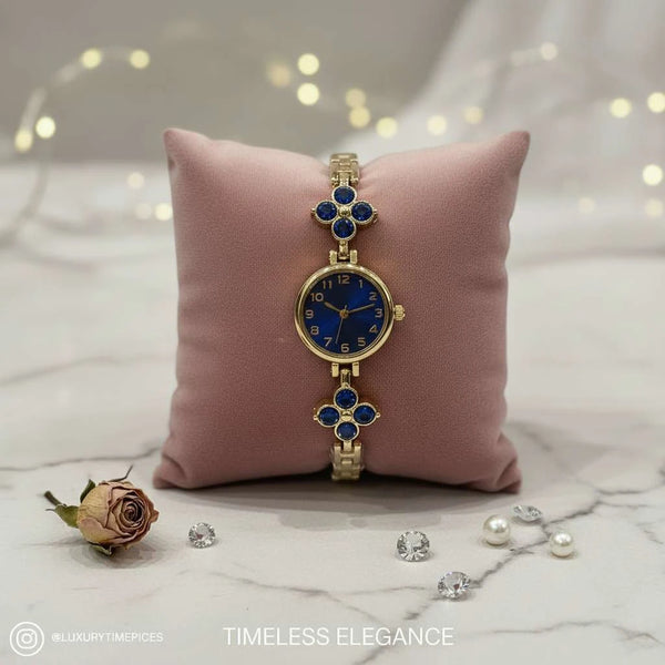 Orologio Gioiello "Ninfea" Gold con Motivi Floreali e Cristalli