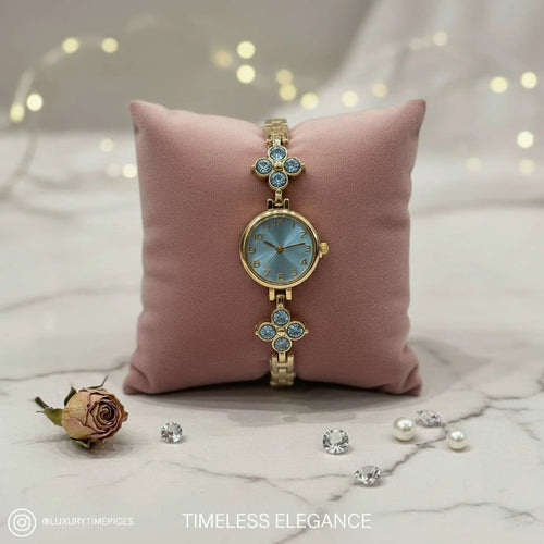 Orologio Gioiello "Ninfea" Gold con Motivi Floreali e Cristalli