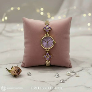 Orologio Gioiello "Ninfea" Gold con Motivi Floreali e Cristalli