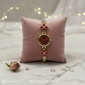 Orologio Gioiello "Ninfea" Gold con Motivi Floreali e Cristalli