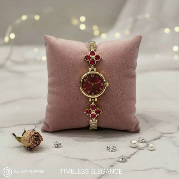 Orologio Gioiello "Ninfea" Gold con Motivi Floreali e Cristalli