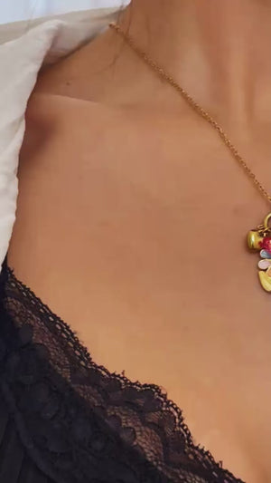 Battito d'ali - Girocollo collana Donna ciondolo con fiore e farfalla multicolore - acciaio inossidabile