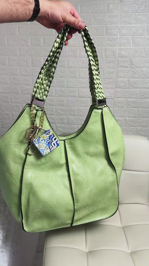 Giuseppina - Borsa donna hobo sacco a spalla manici intrecciati grande capiente